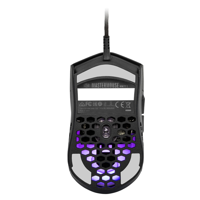 Cooler Master Mm711 Rgb Matte Black Ultra Light 53G Gaming Mouse Ultraweave Paracord Cable Pixart Pmw3389 Sensor Ptfe Skates