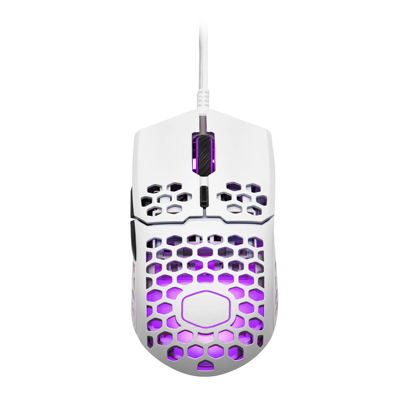 Cooler Master Mm711 Rgb Matte Whiteultra Light 53G Gaming Mouse Ultraweave Paracord Cable Pixart Pmw3389 Sensor Ptfe Skates