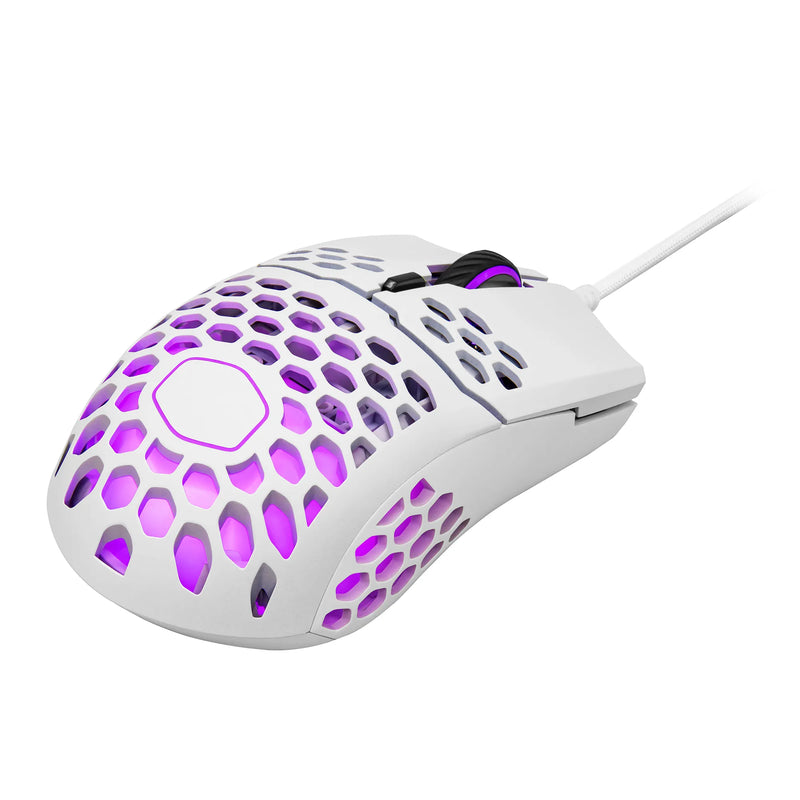 Cooler Master Mm711 Rgb Matte Whiteultra Light 53G Gaming Mouse Ultraweave Paracord Cable Pixart Pmw3389 Sensor Ptfe Skates