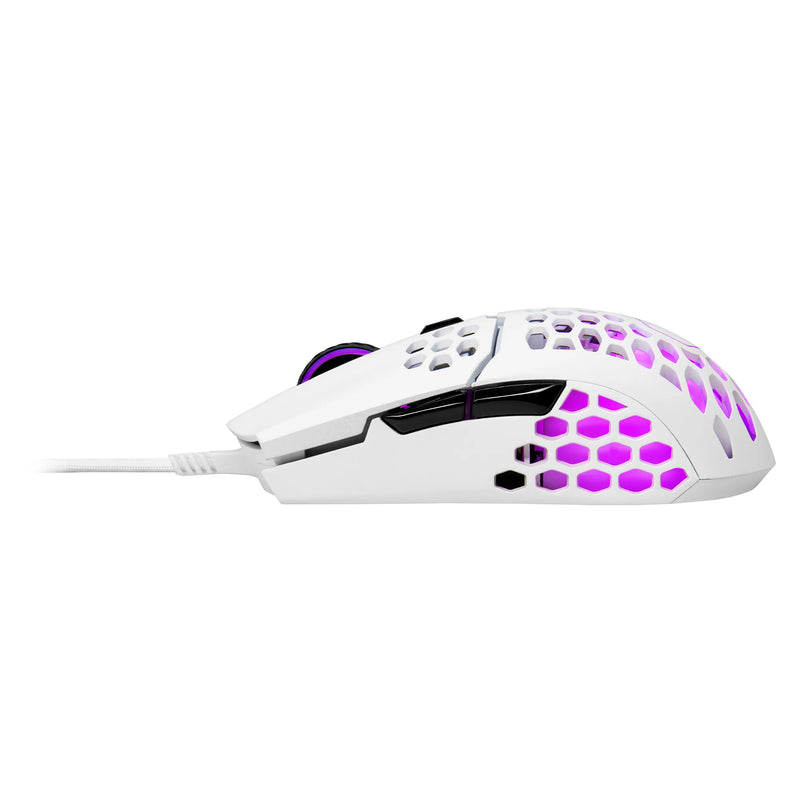 Cooler Master Mm711 Rgb Matte Whiteultra Light 53G Gaming Mouse Ultraweave Paracord Cable Pixart Pmw3389 Sensor Ptfe Skates