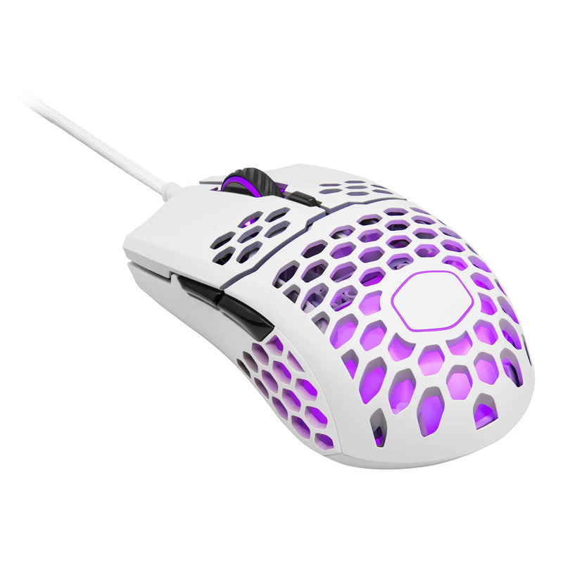 Cooler Master Mm711 Rgb Matte Whiteultra Light 53G Gaming Mouse Ultraweave Paracord Cable Pixart Pmw3389 Sensor Ptfe Skates