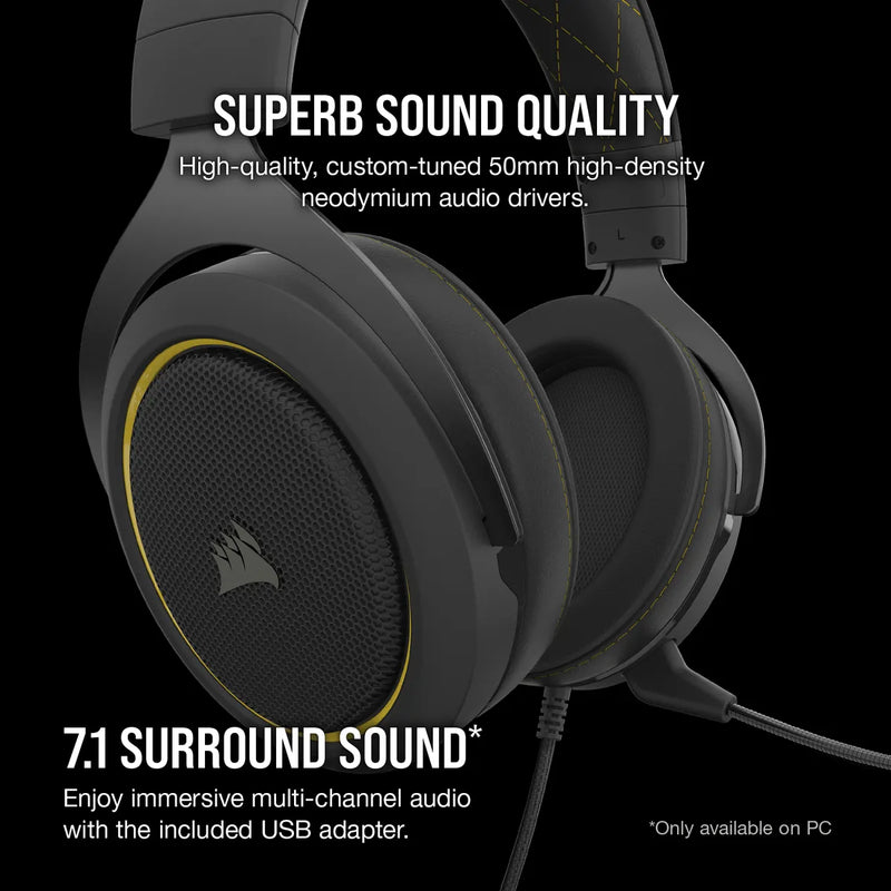 Corsair Hs60 Pro Surroundo Gaming Headset - Yellow; Console Ready; 3.5 Mm Analog