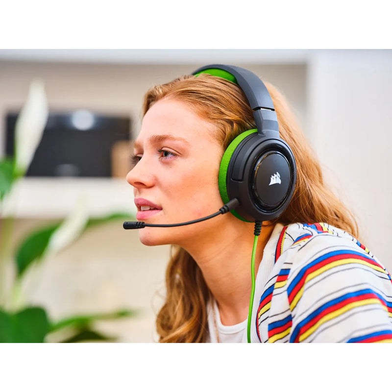 Corsair Hs35 Stereo Gaming Headset; Green - Multi Platform Compatibility 3.5mm (1to2 Splitter Included)