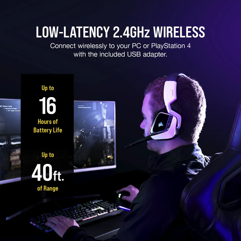 Corsair Void Elite Wireless Gaming Headset With Dolby® Headphone 7.1 — White Console Ready Usb