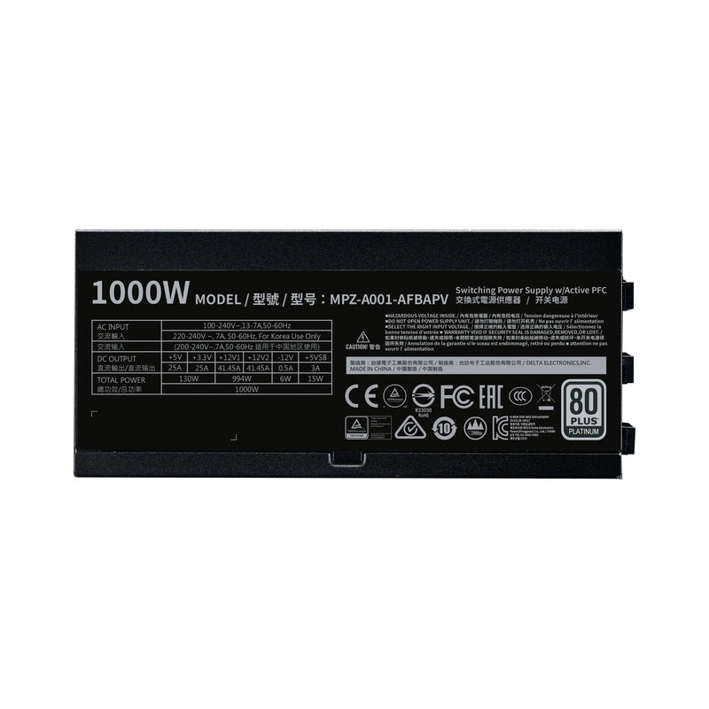 Cooler Master V Platinum 1000W Atx Psu 80+ Platinum 16 Awg Pci-E Cables Japanese Capacitors 10 Year Warranty
