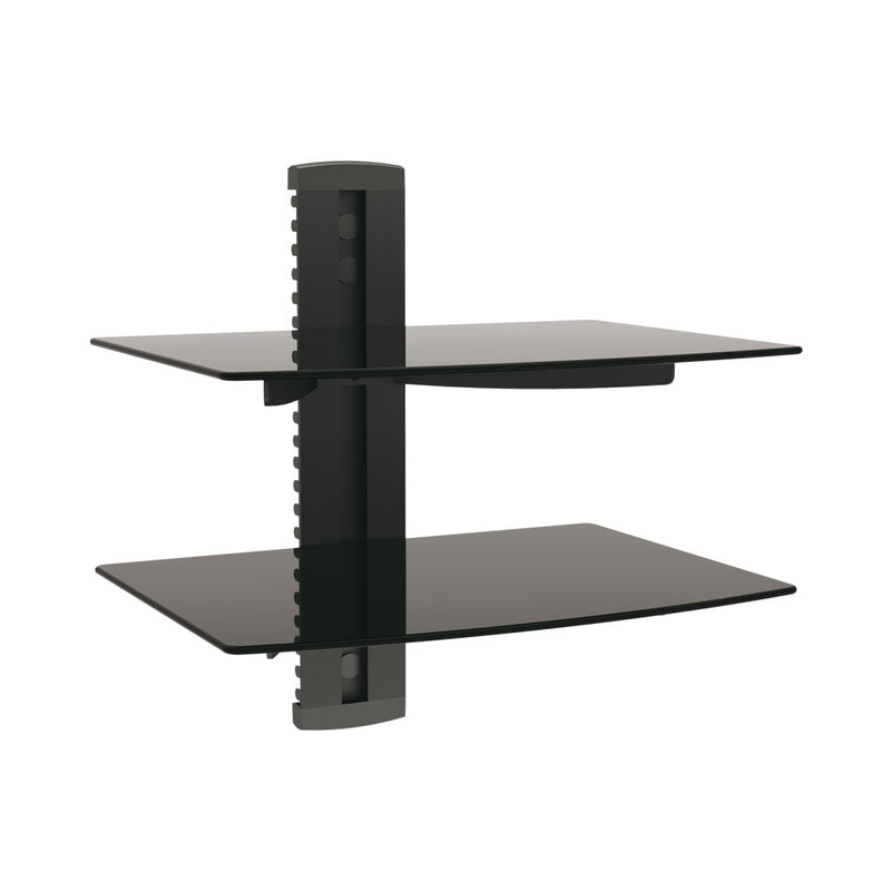 Bracket - Economy Height Adjustable Dvd Wall Mount - Aluminum & Tempered Glass Double Shelves For Dvd Players Av Components