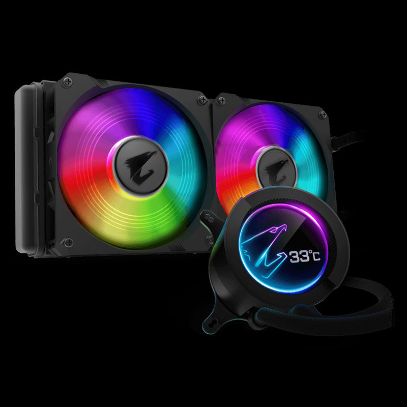 Gigabyte Aorus Liquid Cooler 280 All-In-One Liquid Cooler With Circular Lcd Video Display Rgb Fusion 2.0 Dual 140Mm Argb Fans