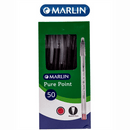 Marlin Pure Point Transparent Barrel Pen Red Ink Box of 50- Smooth Writing Long Lasting Medium Ballpoint Pen Includes Lid For Drying Protection And Leakage Clear Transparent Barrel Red Ink