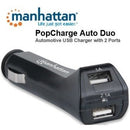 Manhattan PopCharge Auto Duo - Automotive USB Charger with 2 Ports Converts a Cigarette Lighter Socket into a USB Power Source Limited Lifetime Warranty