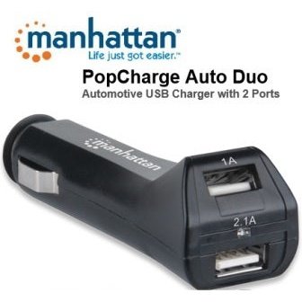 Manhattan Popcharge Auto Duo - Car Usb Charger With 2 Ports, Converts Car Cigarette Lighter Socket Into Usb Power Source