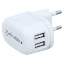 Manhattan PopCharge Home - Europlug C5 USB Wall Charger with Two Ports Limited Lifetime Warranty