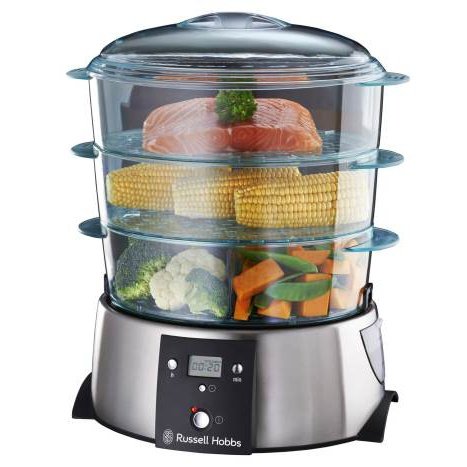 Russell Hobbs (10969) Quartz 3 Tier Steamer - 3 Baskets Each With 3L Food Capacity, Separate Rice Bowl, Digital Display With 120 Minute Countdown Timer, Baskets Stack Into Each Other For Easy Storage, Safe And Easy Water Top-Up Feature Whilst Steaming,...