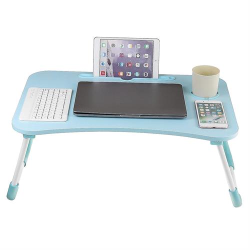 UniQue Multifunctional Foldable Laptop Desk-Wood Finish Table Top - Compact Space Saving Design Durable And Stable Strong Steel Base Frame Powder Coated Finished Legs Four Skid-Proof Rubber Foot Pad Ideal For Laptops Tablets PC’s And Reading Colour Blu...