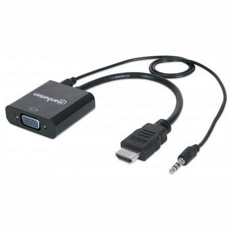 Manhattan Hdmi To Vga Converter - Hdmi Male To Vga Female, With Audio, Black, Retail Box, Limited Lifetime Warranty