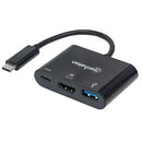 Manhattan Usb-C Hdmi Docking Converter - Usb 3.1 C To Hdmi, Usb A, And Usb C Females, Multiport Converter, Black, Retail Box, Lifetime Warranty.
