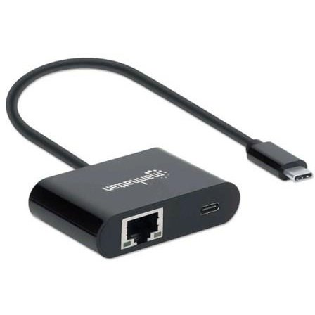 Manhattan Usb-C To Gigabit Network Adapter With Power Delivery - Gigabit Ethernet, 60W Power Delivery, Black