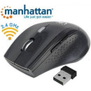 Manhattan Curve Wireless Optical Mouse - Usb, Five Button With Scroll Wheel, 1600 Dpi, Black/Black, Retail Box, Limited Lifetime Warranty