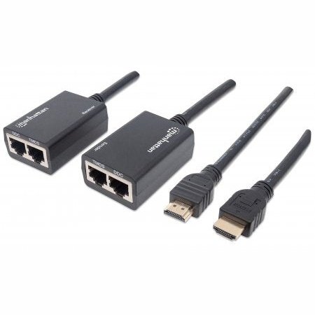 Manhattan Cat5E Cat6 Hdmi Extender - Extends 1080P Signal Up To 30 M (100 Ft.), Integrated Hdmi Cables , Retail Box , Limited Lifetime Year Warranty