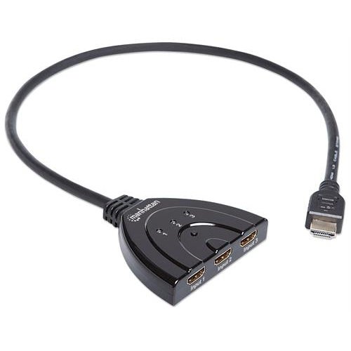 Manhattan 1080p 3-Port HDMI Switch - Integrated Cable Black Limited Lifetime Warranty