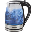 Mellerware Kettle 360 Degree Cordless Kettle Glass Black- "Storm" 1.8Litre Water Capacity 2200w Power Rated Kettle 360 Degree Cordless Kettle 202 Stainless Steel Water Gauge Pop Up Lid Stainless Steel Lid Bottom Safety Hinged Lid Illumination While Boi...