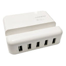 Geeko 5 Port USB Travel Charger with Apple Lightning Cradle - White