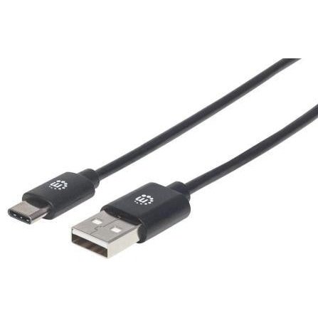 Manhattan Hi Speed Usb C Device Cable - Usb 2.0, Type-A Male To Type-C Male, 480 Mbps, Fast Charging Of Up To 3.0 A, Length 2 Metres, Colour Black, Retail Box, Limited Lifetime Warranty