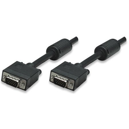 Manhattan Svga Monitor Cable (372183)- Hd15 Male / Hd15 Male With Ferrite Cores, 15 M (50 Ft.), Black, Retail Box, Limited Lifetime Warranty
