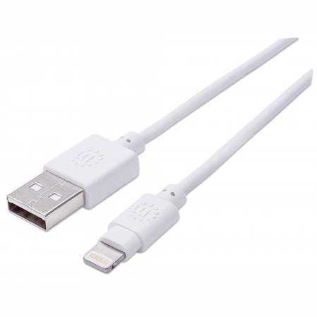 Manhattan Ilynk Lightning Cable - A Male / 8-Pin Male, 3 M (10 Ft.), White, Retail Box, Limited Lifetime Warranty