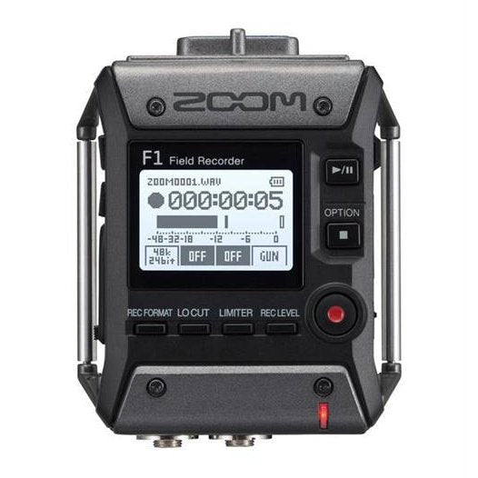 Zoom F1 Field Recorder with Shotgun Microphone-2-Channel Field Audio Recorder SGH-6 Shotgun Microphone 1.25 inch Monochrome LCD display One-touch button controls 24-Bit/96 kHz Audio WAV and MP3Records Directly To Micro SD and SDHC Cards Requires 2 x AA...