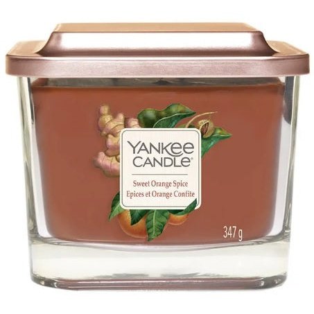 Yankee Candle Medium Jar Elevation Collection With Platform Lid Sweet Orange Spice-Square Candle With 3 Wicks Burn Time: Up To 38 Hours Medium Square Glass