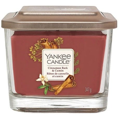 Yankee Candle Medium Jar Elevation Collection With Platform Lid Cinnamon Bark And Cumin-Square Candle With 3 Wicks, Burn Time: Up To 38 Hours, Medium Square Glass, Retail Box No Warranty