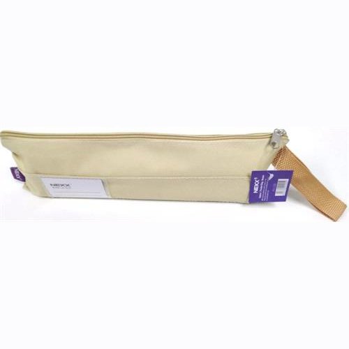 Nexx Fabric 1 Pocket 33cm Pencil Bag-Colour Beige Brown Single Compartment 1 x Easy Slide Zip Closure Pencil Bag Store And Organise Your Pens Pencils Erasers And Other Stationery Items Flat Shape So You Can Easily Slip It Into Your Bag Includes Label T...