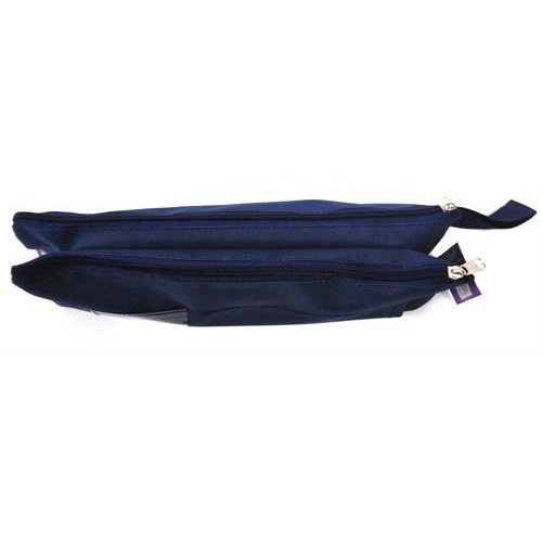 Nexx Fabric 2 Pocket 33cm Pencil Bag-Colour Navy Blue Dual Compartments 2 x Easy Slide Zip Closure Pencil Bag Store And Organise Your Pens Pencils Erasers And Other Stationery Items Flat Shape So You Can Easily Slip It Into Your Bag Includes Label Tag ...
