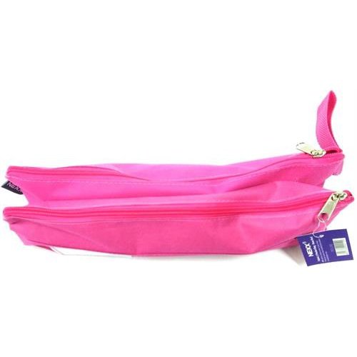 Nexx Fabric 2 Pocket 33cm Pencil Bag-Colour Rose Pink Dual Compartments 2 x Easy Slide Zip Closure Pencil Bag Store And Organise Your Pens Pencils Erasers And Other Stationery Items Flat Shape So You Can Easily Slip It Into Your Bag Includes Label Tag ...