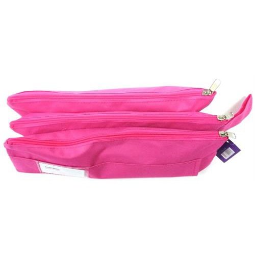 Nexx Fabric 3 Pocket 33cm Pencil Bag-Colour Rose Pink Triple Compartments 3 x Easy Slide Zip Closure Pencil Bag Store And Organise Your Pens Pencils Erasers And Other Stationery Items Flat Shape So You Can Easily Slip It Into Your Bag Includes Label Ta...