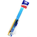 Marlin 6 Piece Writing Pack- 30cm Ruler Black Ball Point Pen Blue Ball Point Pen Rubber Tipped Pencil Sharpener Eraser Colour Blue