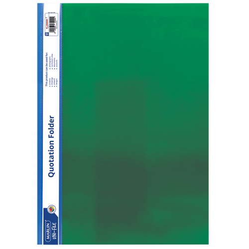 Marlin A4 Green Quotation and Presentation Folder- Clear View Front 170 Micron Heavy Duty PVC Material Mechanism Inside For Filing A4 Size With White Side Strip Ideal For Presentations And Reports ( Single)