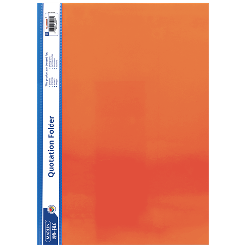 Marlin A4 Orange Quotation and Presentation Folder- Clear View Front 170 Micron Heavy Duty PVC Material Mechanism Inside For Filing A4 Size With White Side Strip Ideal For Presentations And Reports ( Single)
