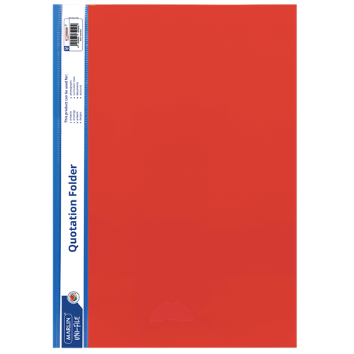Marlin A4 Red Quotation and Presentation Folder- Clear View Front 170 Micron Heavy Duty PVC Material Mechanism Inside For Filing A4 Size With White Side Strip Ideal For Presentations And Reports ( Single)