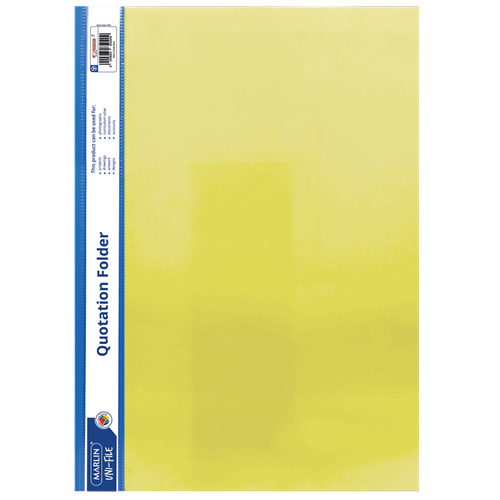Marlin A4 Yellow Quotation and Presentation Folder- Clear Front 170 Micron Heavy Duty PVC Material Mechanism Inside For Filing A4 Size With White Side Strip Ideal For Presentations And Reports ( Single)