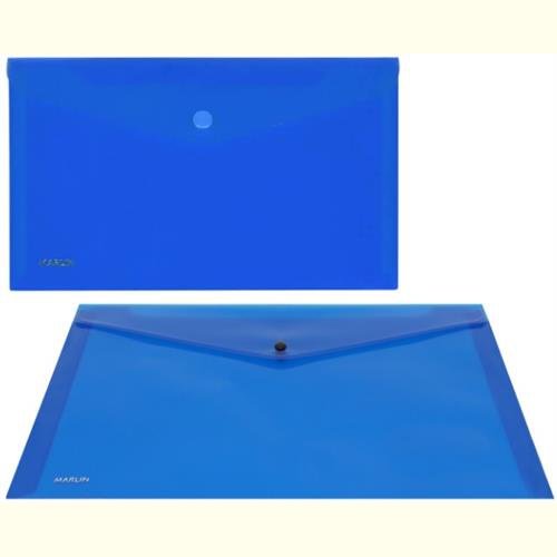 Marlin A4 Blue Carry Folder With Press Stud On Flap Pack Of 5- Pvc Material 180 Micron, Perfect For Documents And Envelopes, Retail Packaging, No Warranty