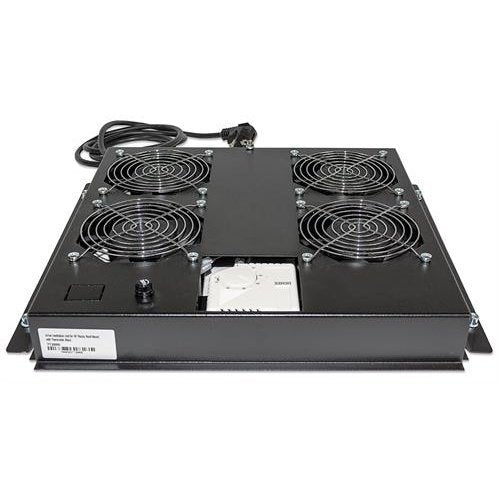 Intellinet 4-Fan Ventilation Unit For 19 Inch Racks - Roof Mount, With Thermostat, Black, Retail Box , 1 Year Warranty