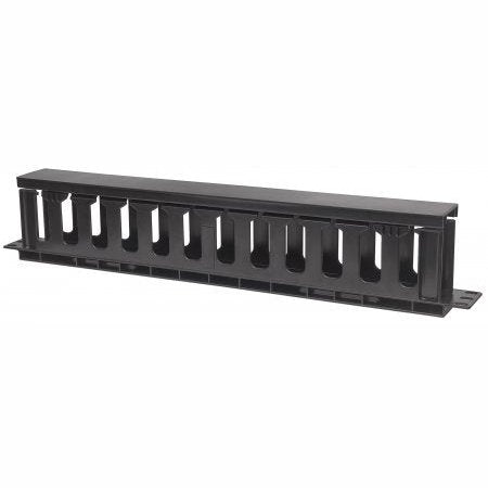 Intellinet 19 Inch Cable Management Panel - 1U Rackmount With Cover, Black, Retail Box , 1 Year Warranty