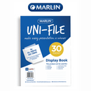 Marlin Uni File A4 All Purpose Flip File Display Book- 30 X Page Pocket 40 Micron Polyethylene Transparent Anti-Static Plastic Sleeves For Paperwork Art And Project Storage