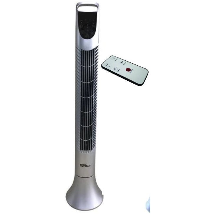 Alva Air 92cm Tower Fan- Contemporary Metallic Finish Multi-Functional Touch Control Oscillate Function 3 Speed Control 40W Power Sturdy base and Stand Height 920mm Remote Control Colour Silver 1 Year Warranty