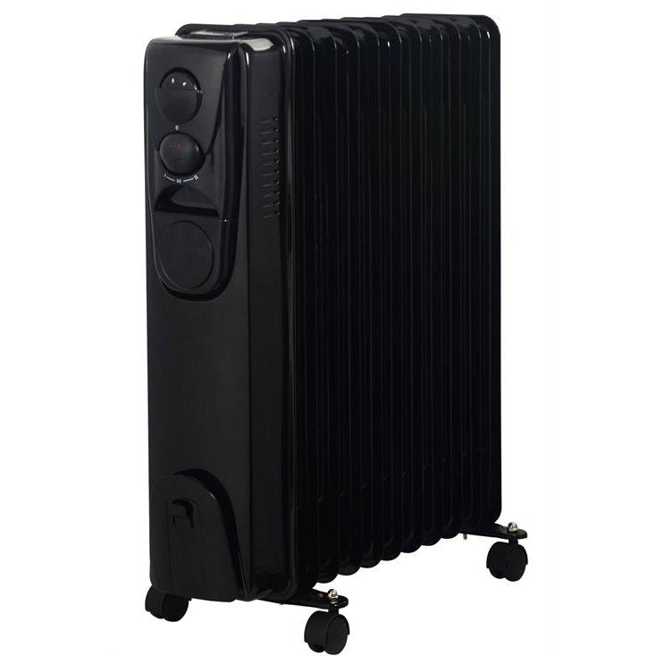 Alva 11 Fin Oil Filled Heater Glossy Black- Powerful 2500w Rated Power Sleek And Elegant Design 3x Heat Settings Adjustable Thermostat Portable And Lightweight 4 X Castor Wheels For Easy Manoeuvrability Ideal For Mid To Large Sized Rooms Equipped With ...
