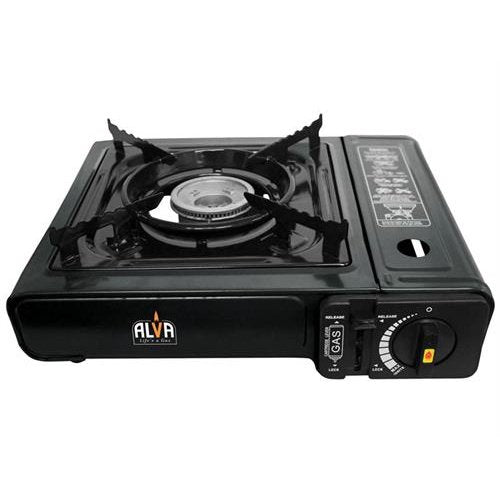 Alva Single Burner Butane Canister Gas Stove- Cast Aluminium Burner Variable Heat Control Safety Locking Mechanism Enamelled Pot Holders Convenient Carry Case Uses CCR100 Gas Canister 1 Year Warranty
