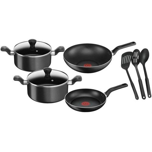 Tefal Supercook 9 Piece Non Stick Cookware Set Black