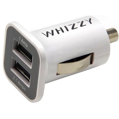 Whizzy Dual Usb Port Car Charger-2 X Usb Ports, Chargers 2 Devices Simultaneously Via Car Lighter Socket, Intelligent Chip Prevents Overcharging, Output Voltage 5V Dc 2.0A And 1.1A,Works With All Usb Chargeable Devices, Colour White, Retail Box , 1 Year L