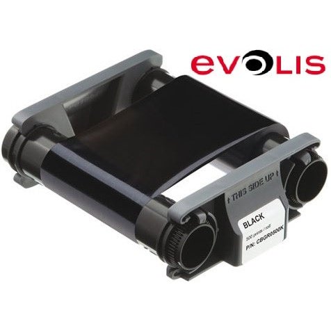 Evolis Black Monochrome Printer Ribbon -For Badgy100 And 200 Printers ,Up To 500 Prints Retail Box , 1 Year Limited Warranty